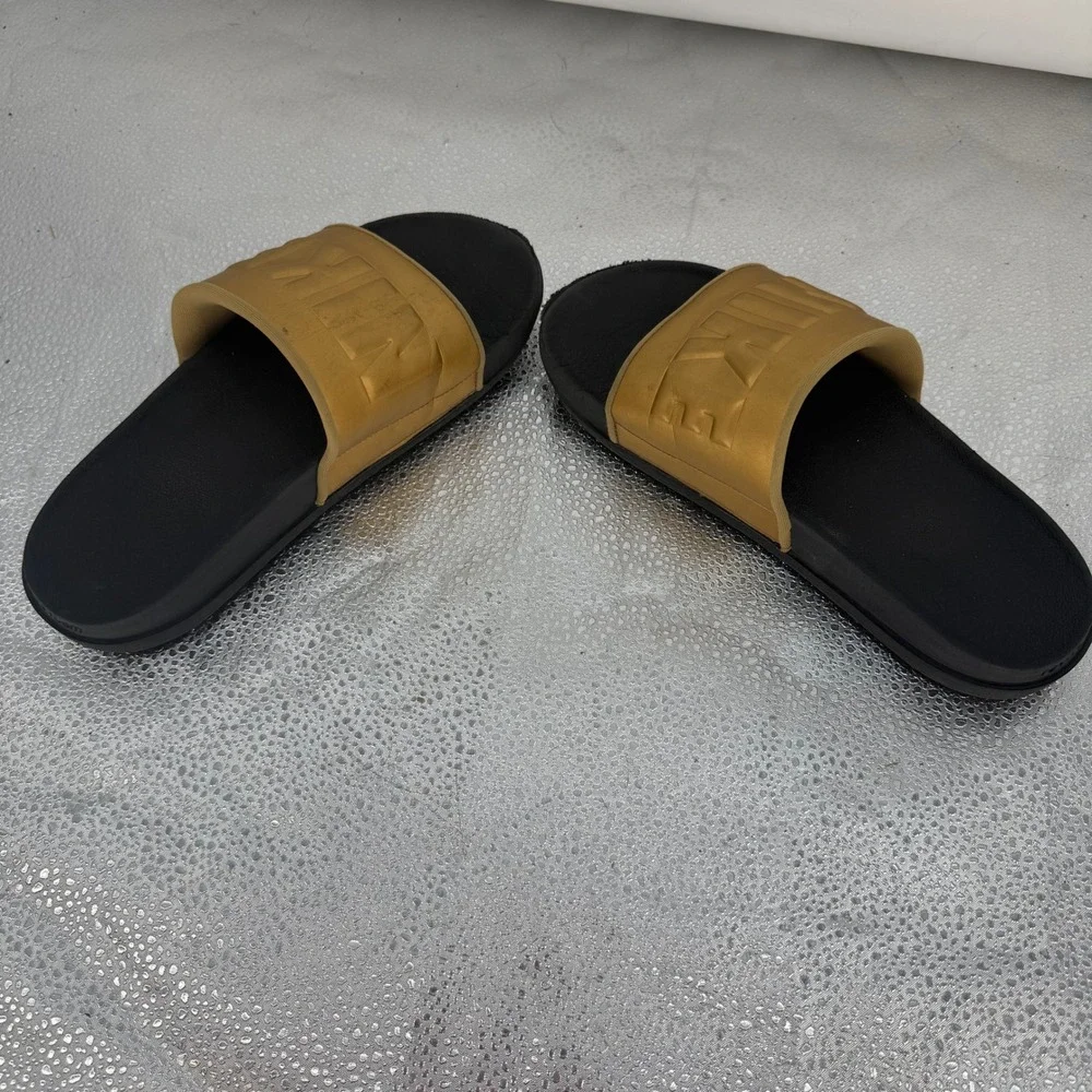 Nike Victori One Slide Mens Size 8 Gold Black Revive Foam Athleisure Sporty Shoe